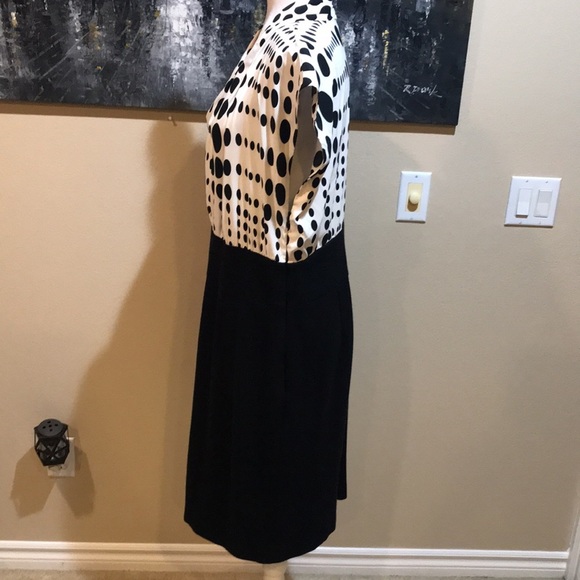Alfani Black and White Polka Dot Empire Waist Pleated V Neckline Dress-Size 16 - Picture 4 of 10